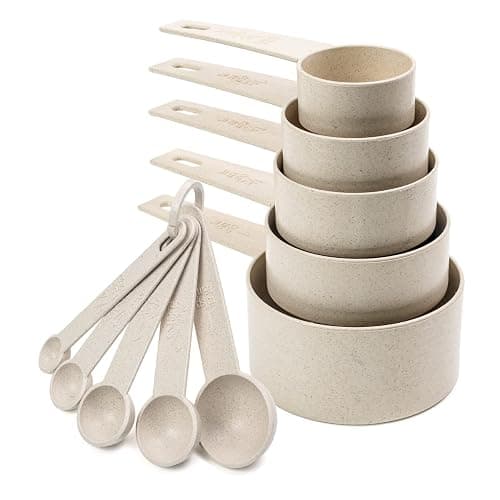 Beille Cream Wheat Straw Measuring Cups Spoons Set Cooking Baking Tools 10pc - Image 1
