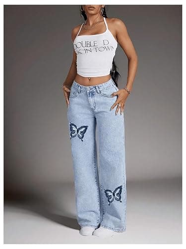 Floerns Women's Bowknot Embroidery Jeans Y2k Straight Leg Boyfriend Denim Pants thumbnail 5