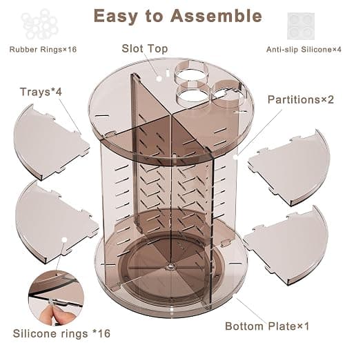 Rotating Makeup Organizer Countertop, DIY Adjustable Trays Spinning Skincare Organizers, Cosmetic Display Shelf with Perfume & Brush Holder, Multi-Function Desk Storage Carousel for Vanity Bathroom thumbnail 7