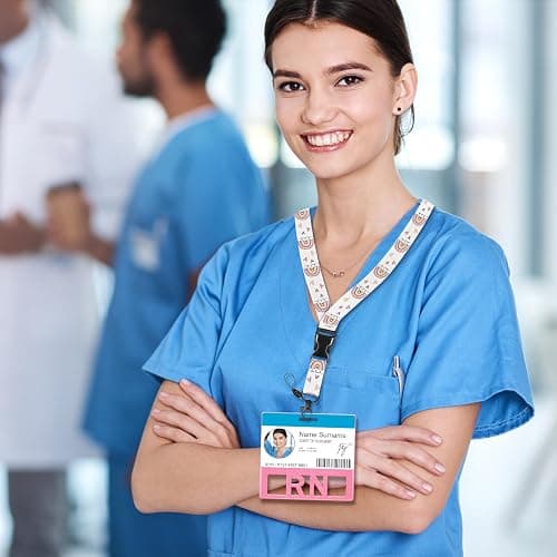 Plifal RN Badge Buddy Card Holder - Pink Registered Nurse Accessories Glitter Horizontal Double Sided ID Name Tag for Hospital Medical Staff Work thumbnail 6
