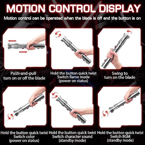Kolulere Light Saber, Heavy Dueling Light Sabers 2 Pack, 12 RGB Colors 16 Sound Fonts with Metal Hilt Double-Bladed Light Saber Smooth Swing Motion Control 2 in 1 Light Sabers for Adults thumbnail 5