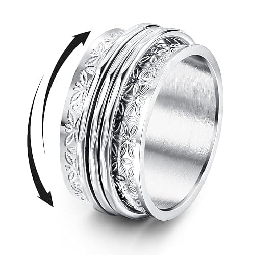 Magitaco Stainless Steel Spinner Rings Fidget Band Rings Moon Star Flower Butterfly Anxiety Rings for Women Men - Image 1