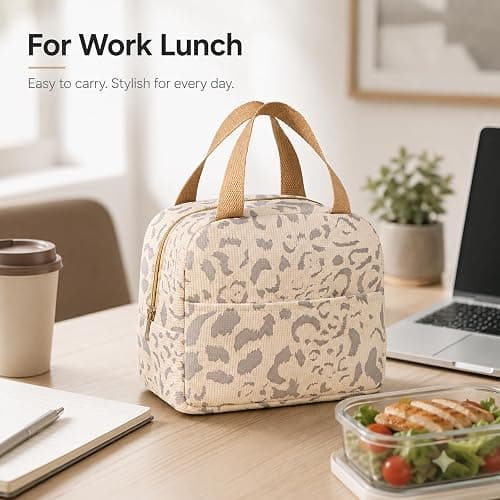 Geiruiou Beige Insulated Lunch Bag For Women, Small Lunch Box Tote | Compact insulated lunch tote, for work, office, gym, picnic and weekend travel, Beige color option thumbnail 4