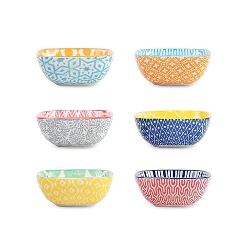 Selamica Ceramic 2.6 OZ Square Dipping Bowl Set, Soy Sauce Dish 3 inch Small Bowls for Ketchup Condiments Side Dish BBQ, Ramekins Oven safe, Stackable, Set of 6, Assorted Colors - Image 1