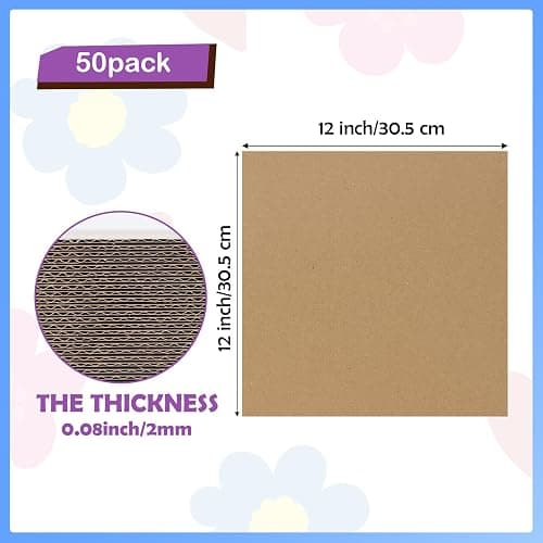 RLAVBL 50 Pack 12x12 Corrugated Cardboard Sheets, Flat Cardboard Inserts for Shipping, Mailing, Packing, DIY Crafts thumbnail 3