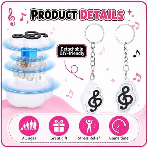 Sureio 12 Pcs Music Notes Clicker Keychains Bulk, Cute 3D Printed Musical Note Clicker Fidget Keyrings, Stress Relief Keychain Gifts for Classroom Rewards Music Back to School Party Favors thumbnail 4