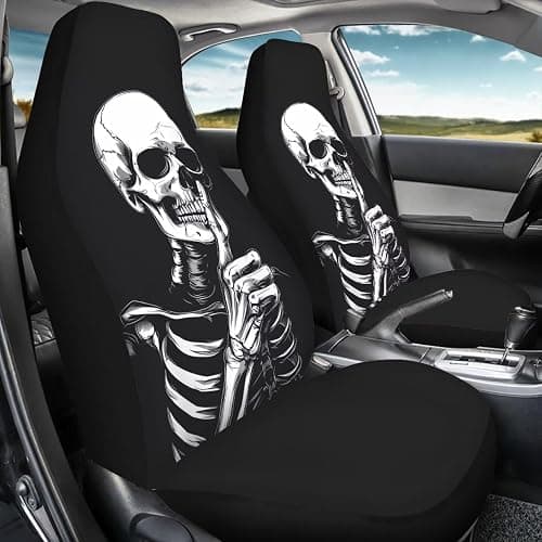 ELEQIN Goth Skull Universal High Back Fashion Car Seat Covers for Car Truck Suvs,sedans,Vehicles,Airbag Compatible Front Car Seat Covers 2 Pack thumbnail 3