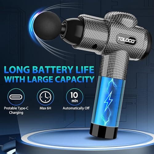TOLOCO Massage Gun, Deep Tissue Back Massage for Athletes for Pain Relief, Percussion Massager with 10 Massages Heads & Silent Brushless Motor, Christmas Gifts for Women, Men, Carbon thumbnail 3