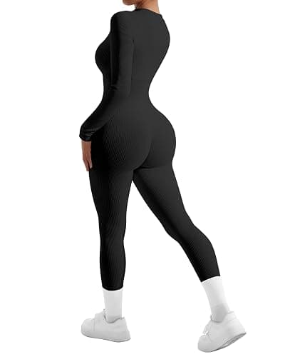 SUUKSESS Women Long Sleeve Ribbed Jumpsuit Zip up Front Workout Bodycon Romper thumbnail 6