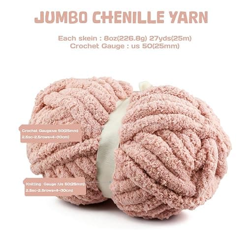FOITLE Chunky Chenille Yarn for Hand Knitting, Bulky Thick Fluffy Yarn for Crocheting, Soft Plush Blanket Scarf DIY Glow in The Dark Yarn, 8 Jumbo Pack(7 Solid, 1 Glow Skeins), Pink thumbnail 7
