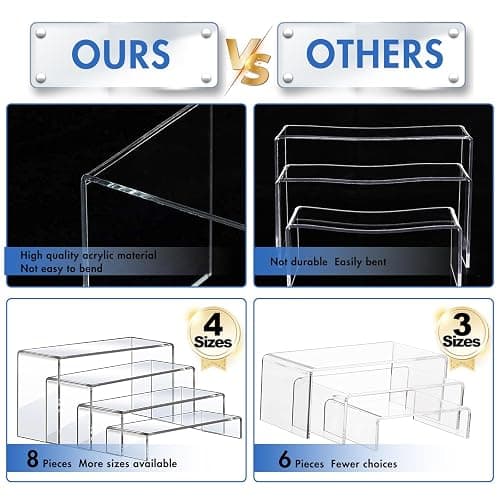Aheroi Large Acrylic Risers, 8 Pcs 2 Set(7”L~8”L~9”L) Acrylic Display Set Rectangular Stands Shelf Clear Display Risers for Decor, Cake Shelves Retail Shoe Showcase - 8Pcs-Clear thumbnail 4