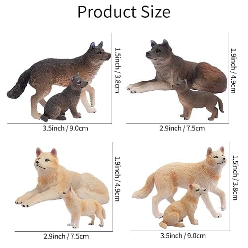 Toymany 8PCS Wolf Figures Forest Animals Toy Figurines - Realistic Jungle Zoo Animal Figurines，Educational Toy Cake Toppers Christmas Birthday Gift for Kids Boys Girls thumbnail 2