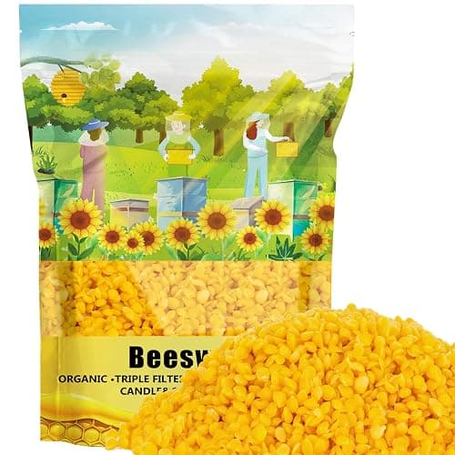 Yellow Natural Beeswax Pellets - CARGEN 430g Beeswax Pastilles Pure Bulk Bees Wax Pellets Food Grade for DIY Beewax Making Candles Skin Care Lip Balm Soap Lotion - 黄色 - Image 1