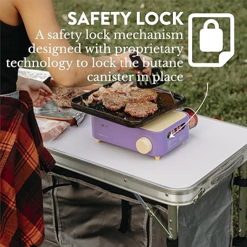 Gas One Butane Fuel Camp Stove – Crate Series - Mini Stove for Camping, Hiking – Portable Gas Stove with Spiral Flame – Even Heat Distribution – Modern and Easy to Use (Violet) thumbnail 6