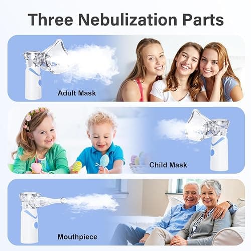 Portable Handheld Mesh Nebulizer – 3 Modes (Adult/Child/Auto-Clean), Ultra-Quiet <20dB, 800mAh Rechargeable, Fine Mist for Comfortable Use Spacer OTC (Blue) thumbnail 7