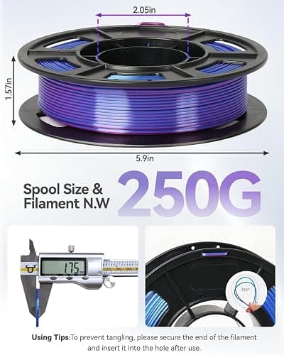 3D Printing Filament, Silk PLA Printer Filament 1.75mm, Shiny Dual Color Change, Neatly Wound Bundle, 4 x 250g Spools for FDM Printers thumbnail 2
