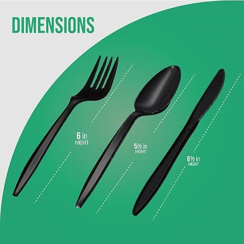 1,000 Plastic Disposable Cutlery Bulk Variety Pack Black Medium Weight Includes 334 forks, 333 knives, 333 soup spoons, Disposable Silverware Plastic Cutlery thumbnail 3