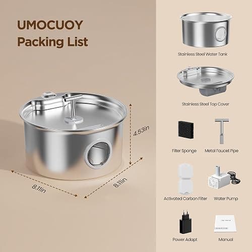 Cat Water Fountain Stainless Steel: 2.6L Cat Fountain for Drinking - Pet Water Fountain for Cats Indoor - Automatic Pet Water Dispenser Bowl - Best Auto Feeding Supplies Gift for Small Dog Large Kitty thumbnail 9