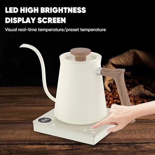 0.6L Gooseneck Electric Coffee Kettle with 40~100℃ Temperature Adjustable, 1000W Fast Boiling, 304 Stainless Steel Mini Brew Coffee Kettle, Tempered Glass Touch Control Panel, High Grade thumbnail 4