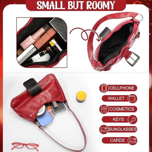 Sunnymove 12 Pcs Y2k Vintage Accessories Set, Red Shoulder Bag with Gothic Chain Clasp Star Hair Clips and Chain Heart Necklaces Small Oval Glasses 90s Suitable for Y2k Fashion Accessories thumbnail 6