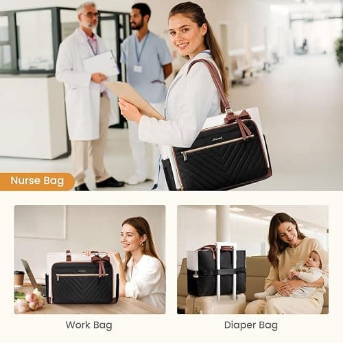 LOVEVOOK Teacher Tote Bag for Women, Work Laptop Bag Gift with Large Cup Holder, Quilted Nurse Bag Diaper Tote with Multi-Pockets, Large Computer Handbag Purse for Bussiness Travel, Office, College thumbnail 6