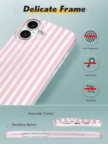 Compatible with iPhone 16 Case, with Aesthetics Striped Design Case for Women Girl, Cute Fashion Simple Soft TPU Slim Protection Phone Case for iPhone 16 6.1'' - Light Pink & White thumbnail 4