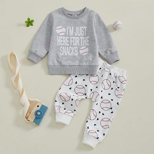 Toddler Baby Boy Baseball Outfit Sweatshirt Top Baseball Jogger Pants Set Sweatsuit 2Pcs Infant Fall Winter Clothes thumbnail 2