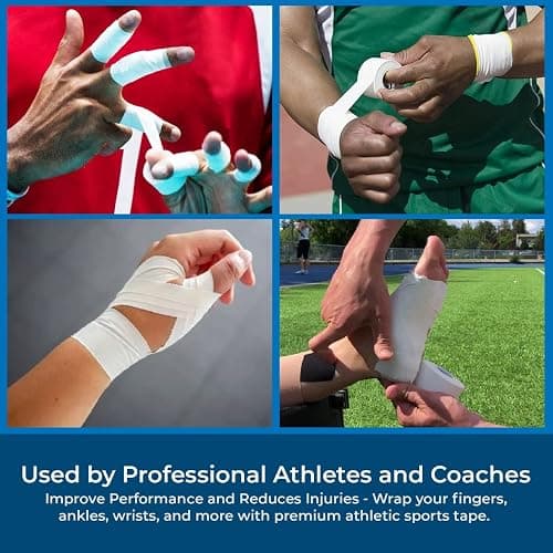 Athletic Tape - 4 Sports Tape Rolls -White- No-Sticky Residue – Easy Tearing – Skin-Friendly -1.5 x 10 Yards per roll (Total 40 Yards) for Athletes, Coaches, Amateurs (White 40 Yards) thumbnail 2