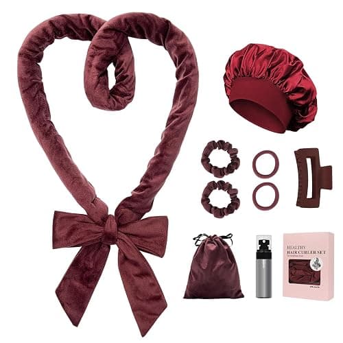 ZILAMPU Hair Curler, 70' Soft No Heat Curling Headband Wrap for Overnight Curls, Women Long Wave Curl Hair Rollers - Reddish Brown, 9 PCS Curling Rods Gifts Set - Image 1