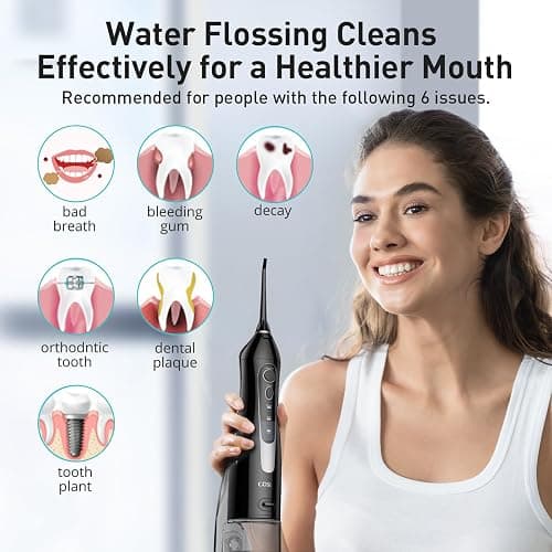 COSLUS Water Dental Flosser Teeth Pick: Portable Cordless Oral Irrigator 300ML Rechargeable Travel Irrigation Cleaner IPX7 Waterproof Electric Flossing Machine for Teeth Cleaning C20(F5020E) thumbnail 8