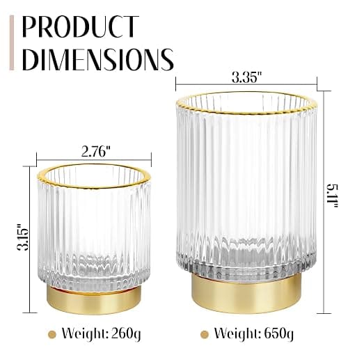 FullMeet Makeup Brush holder Organizer, Crystal Glass Toothbrush Holders, Striped Make Up Brush Holder for Vanity, Pen Holder for Desk, Vase -White (S+L) thumbnail 3