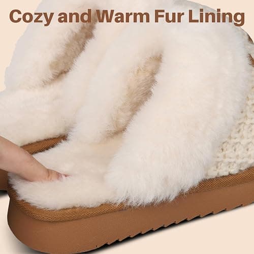 CLOVALUB Cozy Knit Women's Slippers - Warm Shearling House Shoes for Winter, Indoor/Outdoor thumbnail 3