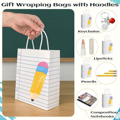 FOGWOWO 36Pcs Back to School Gift Bags Teacher Gift Bags Bulk School Gifts Bag with Handles,Pencil Notebook Line Teacher Appreciation Gifts End of Year Teacher Gifts Bags for Graduation Retirement Wrapping Supplies thumbnail 3