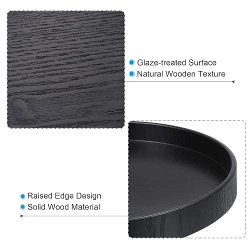 PATIKIL Wood Serving Tray 8 Inch, Round Decorative Platter for Home Decor Kitchen Table Candle Holder, Black thumbnail 4