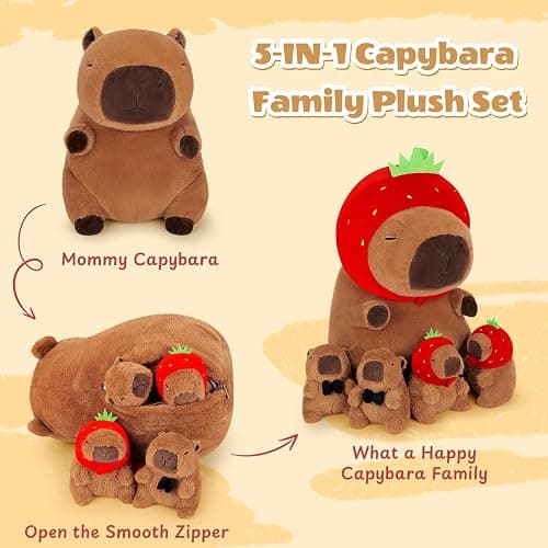 Achwishap 5pcs Capybara Plush, 18” Capybara Stuffed Animal Mommy & 4 Babies | Cute Capybara Plushies Family Set, Kawaii Capybara Plush Toys, Soft Hugging Pillow Birthday Gifts for Kids Girls Boys Adults thumbnail 6