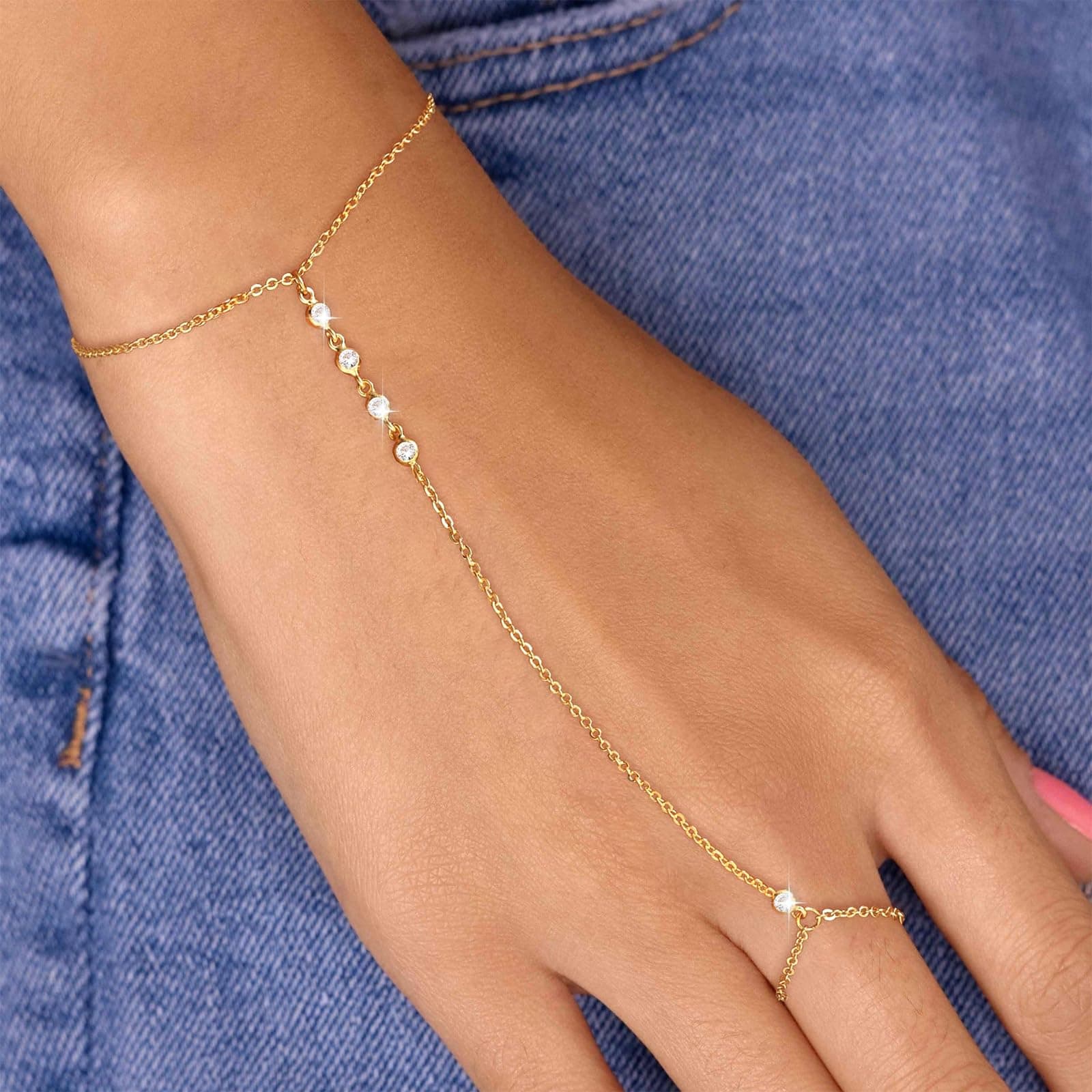 Gold Cubic Zirconia Crystal Rhinestone Bracelet Ring Fashion Jewellery for Women thumbnail 4