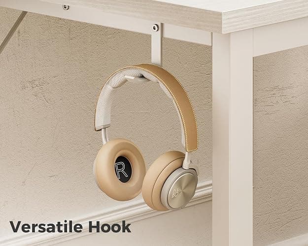 ODK 54 Inches Large Computer Desk for Home Office, Modern Desk for Small Spaces, Writing Desk with Headphone Hooks, White thumbnail 7