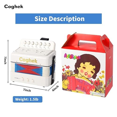 Coghek Kids Accordion For Kids 10-Key Mini Accordion Instrument Toy White | Portable children’s accordion musical instrument for beginners, educational music toy gift for creative music learning thumbnail 7
