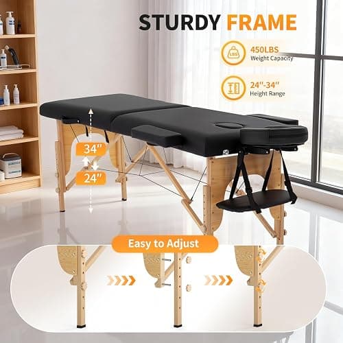 BestMassage Massage Bed Portable Massage Table 24 inch Wide Lash Bed Height Adjustable 2 Folding Spa Table with Non-Woven Bag for Spa Footmassage Facial CareSpa Tattoo thumbnail 7