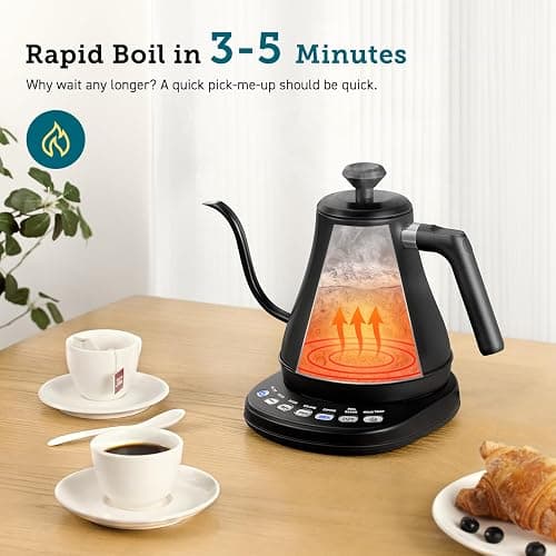 COSORI Electric Gooseneck Kettle with 5 Temperature Control Presets, Pour Over Kettle for Coffee & Tea, 1200W Quick Heating, 100% Stainless Steel Inner Lid & Bottom, 0.8L Tea Kettle, Matte Black - Gooseneck Kettle Black - Matte Black - 0.8 Quarts thumbnail 4