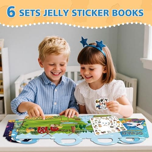 CREATIVETREES 6 Sets Reusable Sticker Book for Toddlers 3-6, Jelly Sticker Books for Toddler, Travel Sticker Activity Toys for Kids 3 4 5 6 Years Old Girls & Boys thumbnail 3