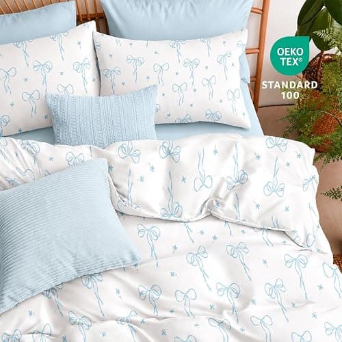 Bildenly Bow Queen Comforter Set Light Blue Bow 3 Pieces | Bedding Set, Soft & Lightweight Comforter(90‘’ x 90‘’) for Girl All Season & 2 Pillowcases(20‘’x30‘’) thumbnail 2