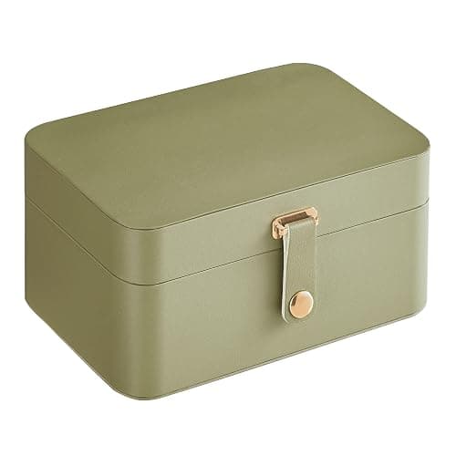 SONGMICS Schmuckkästchen Reise, Schmuckkasten klein, 2 Ebenen Schmuckaufbewahrung, tragbar, Schmuck-Reiseetui, für größere Accessoires, 11 x 16 x 8 cm, Geschenkidee, lorbeergrün JBC166C02 thumbnail 8