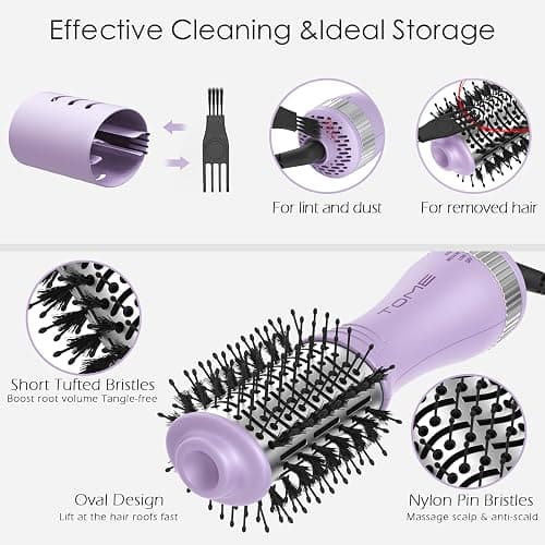 Travel Hair Dryer Brush, Dual Voltage Blow Dryer Brush, Mini Hot Air Portable 2 inch Travel Hair Dryer Styler Volumizer Oval Shape (Purple) thumbnail 3