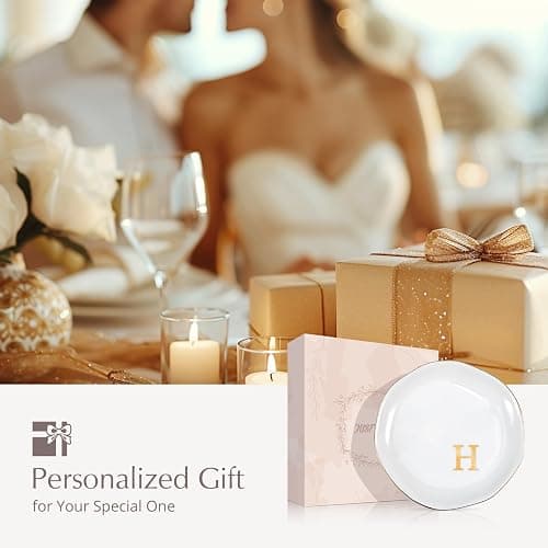 ProCase Ceramic Jewelry Tray, Initial Ring Dish Trinket Plate Engagement Gift, Small Personalized Monogram Ring Bowl for Wedding, White Decorative Jewelry Holder for Women Vanity -Letter H thumbnail 7