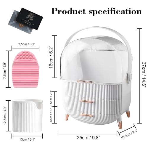 UCAMP Organisateur Maquillage avec porte-pinceaux-Boîte de Rangement de Maquillage 3 niveaux avec poignées et couvercle transparent,Boîte Rangement Maquillage étanche et anti-poussière thumbnail 2