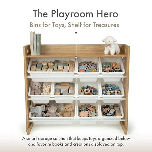 Humble Crew Kids Toy Organizer with Display Shelf, 9 Bins, 3 Tier Storage | Sturdy wood and steel toddler shelf, removable BPA-free containers, wall anchor anti-tip safety kit for bedroom or classroom thumbnail 5