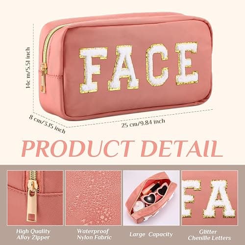 Remerry 4 PCS Nylon Cosmetic Bags Waterproof Spacious Travel Makeup Organizer for Women Chenille Letter Preppy Zipper Pouch Face Stuff Skin Hair Organizer Gift(Multicolor) thumbnail 3