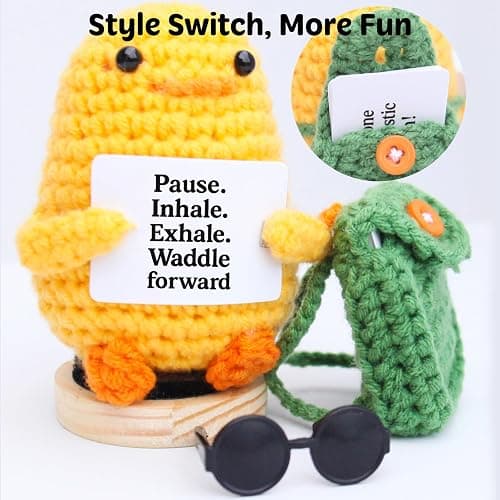 TWPER Birthday Gift for Her Him, Positive Crochet Animals with 10 Affirmation Cards – Cute Emotional Support Duck Desk Decor Inspirational Gift for Women Coworkers Friends thumbnail 5