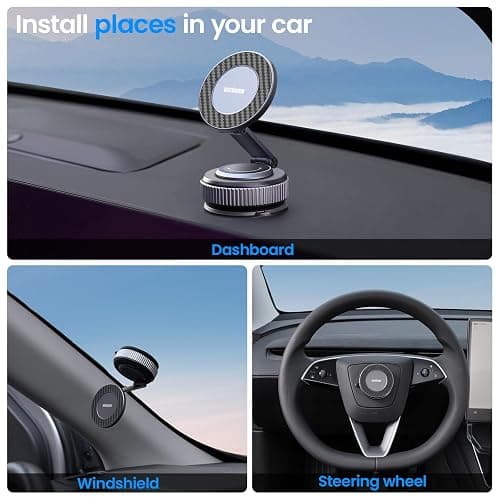 BEEGROW Magnetic Car Phone Holder for Magsafe, Alloy 360° Folding Cell Car Phone Mount with Ultra Stable Suction Cup and Reusable Gel, Dashboard Windshield Stand for iPhone 17-12 Android Pixel Samsung thumbnail 3